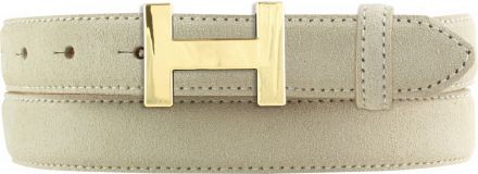 Designer-Gürtel Horus aus Veloursleder mit goldener Gürtelschnalle 2,5 cm Beige