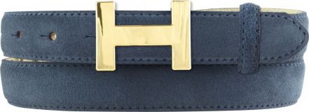 Designer-Gürtel Horus aus Veloursleder mit goldener Gürtelschnalle 2,5 cm Marine