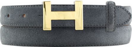 Designer-Gürtel Horus aus Veloursleder mit goldener Gürtelschnalle 2,5 cm Dunkelgrau