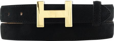 Designer-Gürtel Horus aus Veloursleder mit goldener Gürtelschnalle 2,5 cm Schwarz