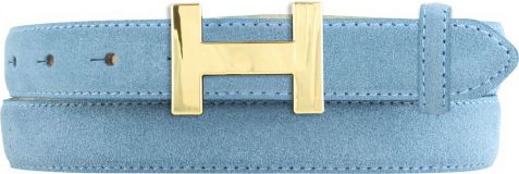 Designer-Gürtel Horus aus Veloursleder mit goldener Gürtelschnalle 2,5 cm Jeansblau