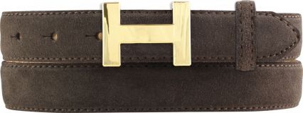 Designer-Gürtel Horus aus Veloursleder mit goldener Gürtelschnalle 2,5 cm Dunkelbraun
