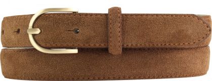 Damengürtel aus Veloursleder mit goldener Gürtelschnalle 2,5 cm Tabac