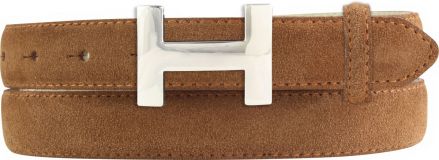 Designer-G�rtel Horus aus Veloursleder mit silberner G�rtelschnalle 2,5 cm Tabac