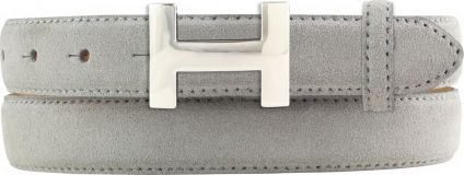 Designer-G�rtel Horus aus Veloursleder mit silberner G�rtelschnalle 2,5 cm Hellgrau