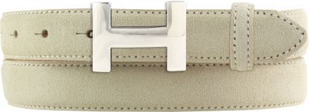 Designer-G�rtel Horus aus Veloursleder mit silberner G�rtelschnalle 2,5 cm Beige