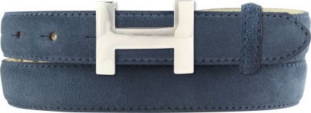 Designer-G�rtel Horus aus Veloursleder mit silberner G�rtelschnalle 2,5 cm Marine