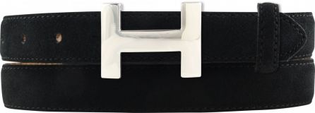 Designer-G�rtel Horus aus Veloursleder mit silberner G�rtelschnalle 2,5 cm Schwarz