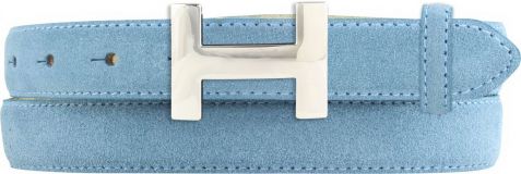 Designer-G�rtel Horus aus Veloursleder mit silberner G�rtelschnalle 2,5 cm Jeansblau