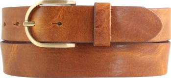 Damengürtel aus Vollrindleder im Used-Look mit goldener Gürtelschnalle 3,5 cm Cognac