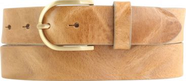 Damengürtel aus Vollrindleder im Used-Look mit goldener Gürtelschnalle 3,5 cm Taupe