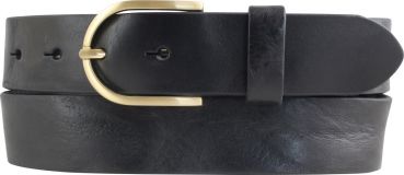 Damengürtel aus Vollrindleder im Used-Look mit goldener Gürtelschnalle 3,5 cm Schwarz