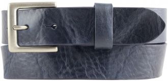 Gürtel aus Vollrindleder im Used-Look mit Gürtelschnalle in Altsilber 3,5 cm Marine