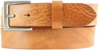 Gürtel aus Vollrindleder im Used-Look mit Gürtelschnalle in Altsilber 3,5 cm Cognac