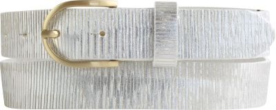 Damen-Gürtel aus Vollrindleder mit Metall-Optik mit goldener Gürtelschnalle 3,0 cm Weiß