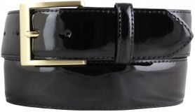 Lackgürtel aus Leder mit goldener Gürtelschnalle 4,0 cm Schwarz
