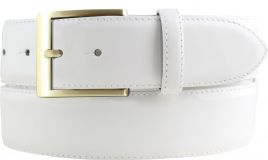 Lackgürtel aus Leder mit goldener Gürtelschnalle 4,0 cm Weiß