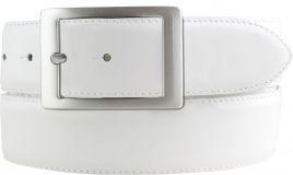 Herrengürtel mit Doppel-Schließe aus Lack-Leder 4,0 cm Weiß