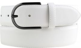 Lackgürtel aus Leder mit geschwärzter Gürtelschnalle 4,0 cm Weiß