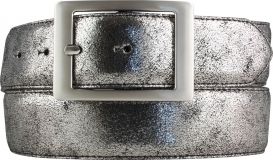 Gürtel in Metall-Optik mit Doppel-Schließe 4,0 cm Silber geschwärzt