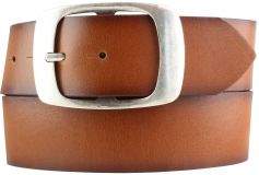 Gürtel aus Vollrindleder mit geschwärzten Kanten und Doppel-Schnalle 5,0 cm Cognac