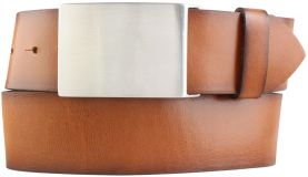 Gürtel aus Vollrindleder mit geschwärzten Kanten und Koppelschließe 5,0 cm Cognac