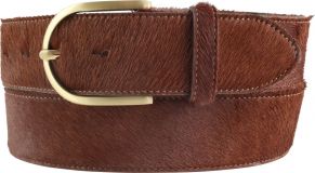 Damengürtel aus echtem Fell-Leder mit goldener Gürtelschließe 4,0 cm Braun