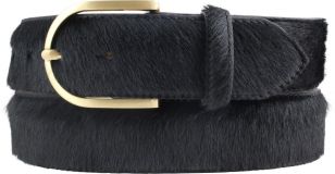 Damengürtel aus echtem Fell-Leder mit goldener Gürtelschließe 4,0 cm Schwarz