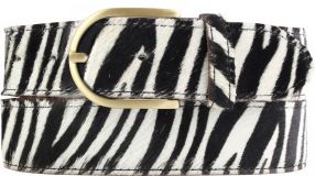 Damengürtel aus echtem Fell-Leder mit goldener Gürtelschließe 4,0 cm Zebra