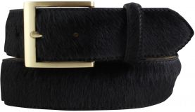 Fellledergürtel mit goldener Gürtelschnalle 4,0 cm Schwarz
