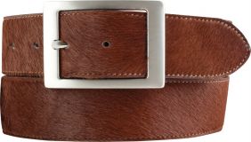 Herrengürtel aus echtem Fell-Leder mit Doppel-Schließe 4,0 cm Braun