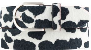 Dameng�rtel aus echtem Fell-Leder 4,0 cm Kuh Schwarz