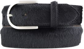Dameng�rtel aus echtem Fell-Leder 4,0 cm Schwarz