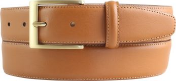 Anzugg�rtel aus Vollrindleder mit goldener G�rtelschlie�e 3,5 cm Tabac