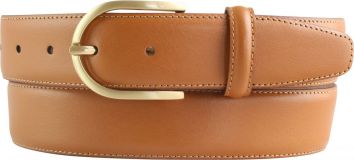 Damengürtel mit Steppnaht und goldener Gürtelschließe 3,5 cm Tabac