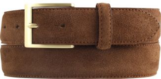 Gürtel aus Veloursleder mit goldener Gürtelschließe 3,5 cm Tabac