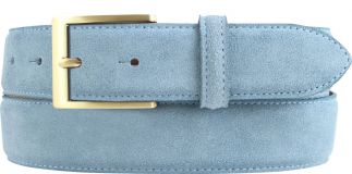 Gürtel aus Veloursleder mit goldener Gürtelschließe 3,5 cm Jeansblau