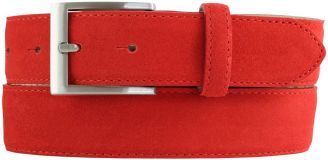Gürtel aus Veloursleder mit Edelstahl-Gürtelschnalle 3,5 cm Rot