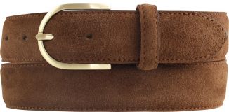 Damengürtel aus Veloursleder mit goldener Gürtelschnalle 3,5 cm Tabac