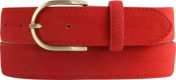 Damengürtel aus Veloursleder mit goldener Gürtelschnalle 3,5 cm Rot