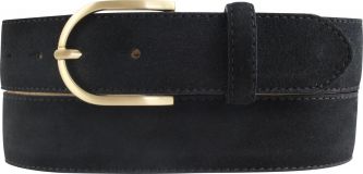 Damengürtel aus Veloursleder mit goldener Gürtelschnalle 3,5 cm Schwarz