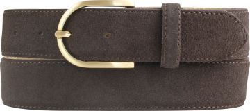 Damengürtel aus Veloursleder mit goldener Gürtelschnalle 3,5 cm Dunkelbraun