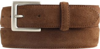 Gürtel aus Veloursleder mit altsilberner Gürtelschließe 3,5 cm Tabac