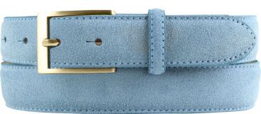 Gürtel aus Veloursleder mit goldener Gürtelschließe 3,0 cm Jeansblau