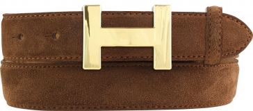 Designer-Gürtel HELEN aus Veloursleder mit goldener Gürtelschnalle 3,0 cm Tabac