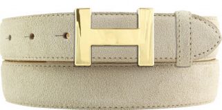 Designer-Gürtel HELEN aus Veloursleder mit goldener Gürtelschnalle 3,0 cm Beige