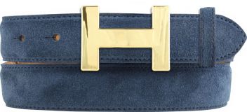 Designer-Gürtel HELEN aus Veloursleder mit goldener Gürtelschnalle 3,0 cm Marine