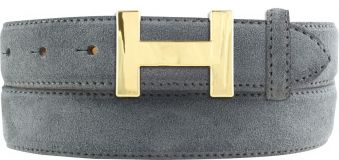 Designer-Gürtel HELEN aus Veloursleder mit goldener Gürtelschnalle 3,0 cm Dunkelgrau