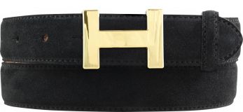Designer-Gürtel HELEN aus Veloursleder mit goldener Gürtelschnalle 3,0 cm Schwarz