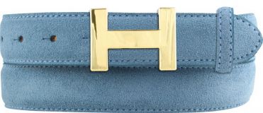 Designer-Gürtel HELEN aus Veloursleder mit goldener Gürtelschnalle 3,0 cm Jeansblau